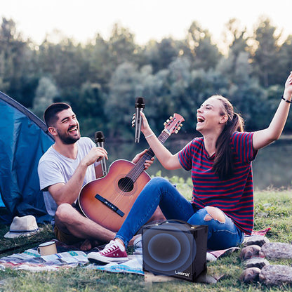 Karaoke Speaker with 2 Wireless Microphones, Wooden Speaker Portable