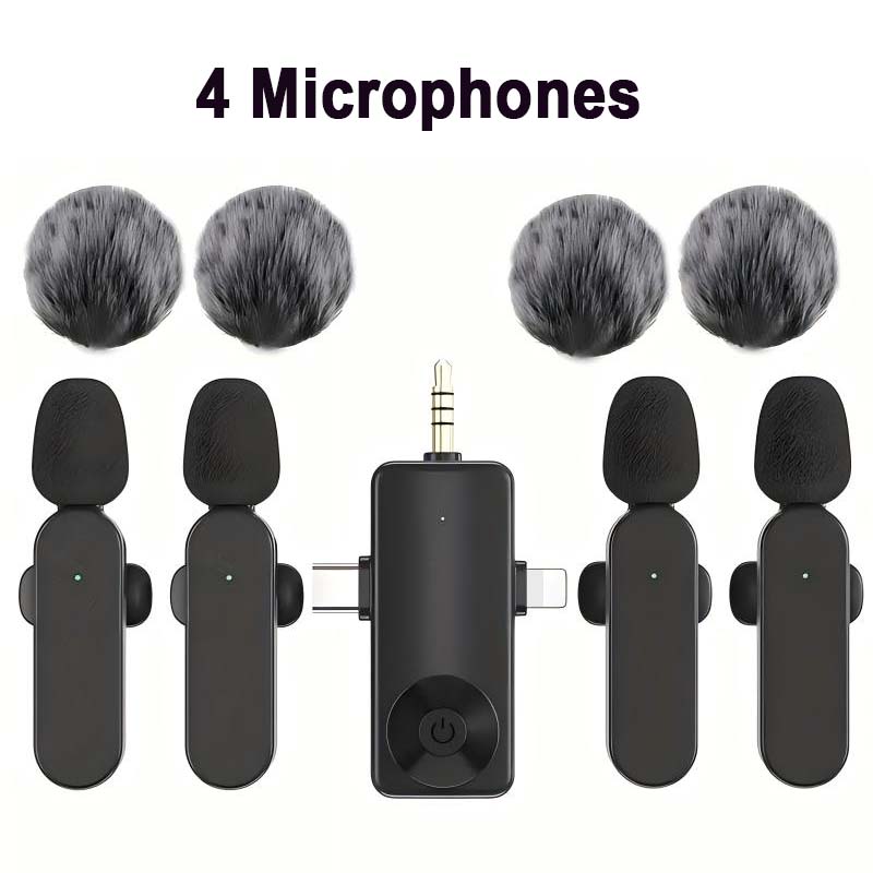 Lewinner Wireless Microphone 4Pcs, Three In One Receiver, Supports Majority Electronic Device