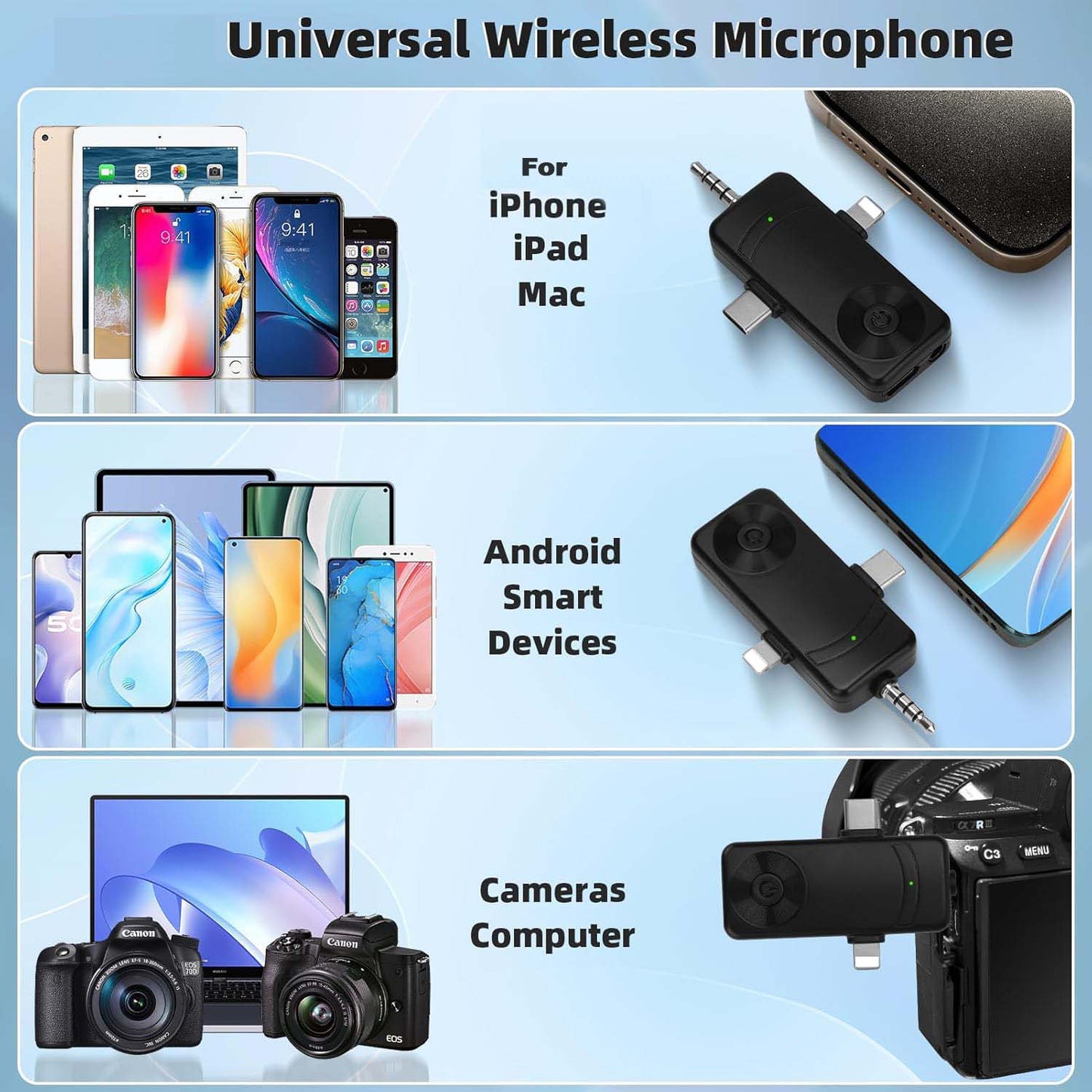 Lewinner Wireless Microphone 4Pcs, Three In One Receiver, Supports Majority Electronic Device